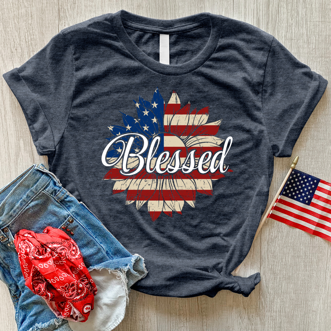 Blessed American Sunflower Heathered Tee