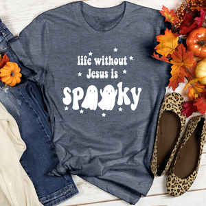 Life Without Jesus Is Spooky Heathered Tee