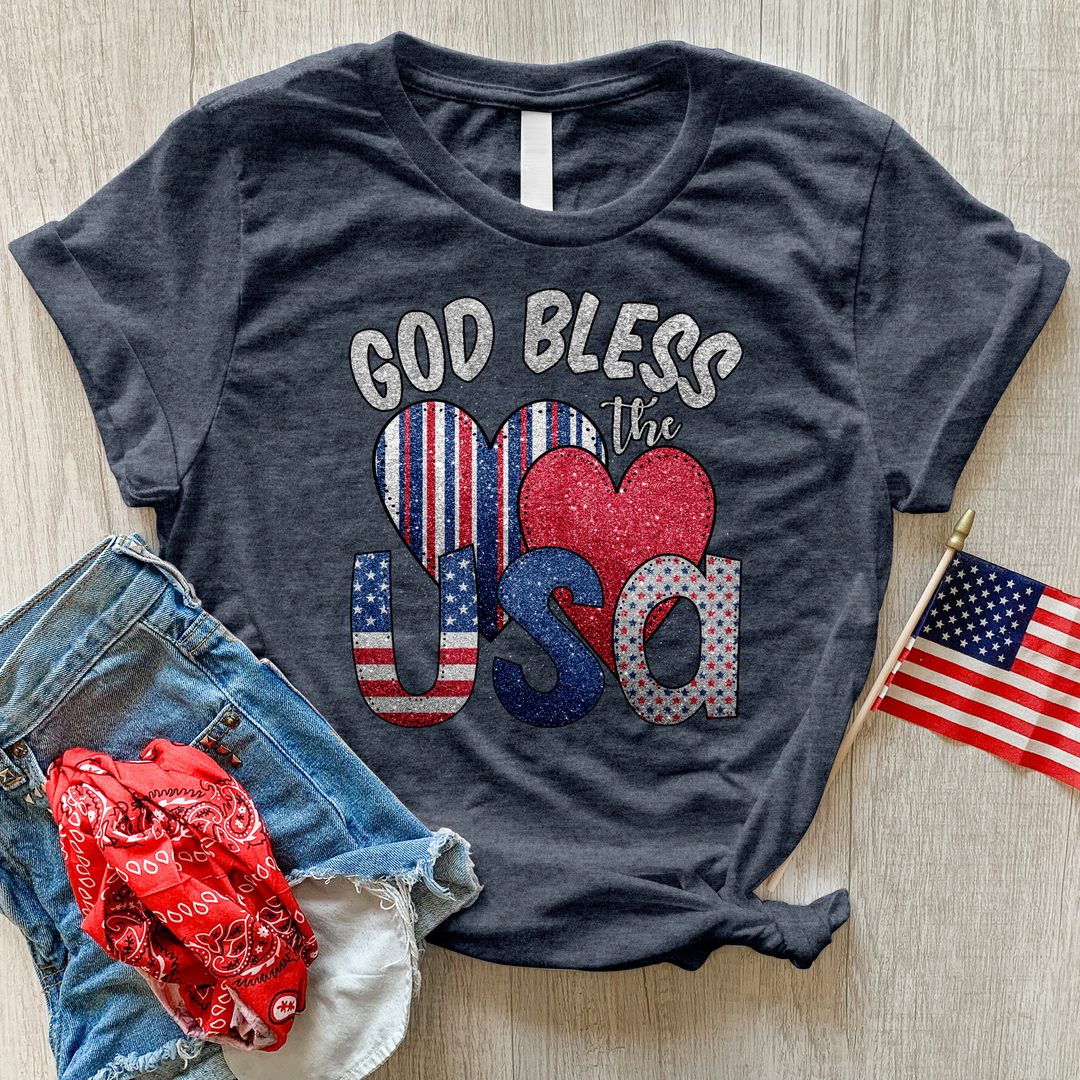 God Bless USA Sparkling Heathered Tee