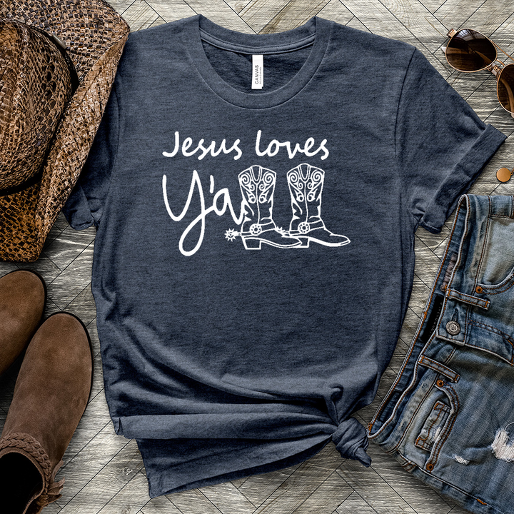 Jesus Loves Y'all Boots Heathered Tee