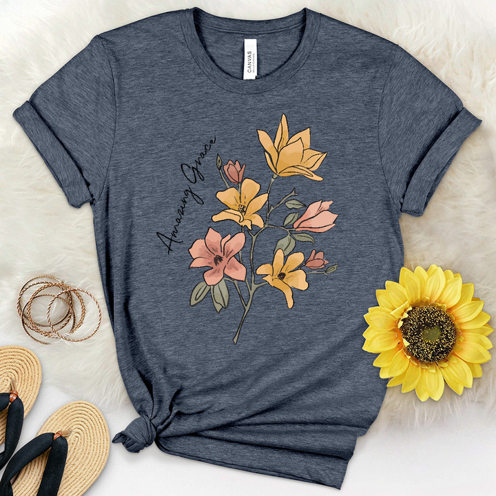 Amazing Grace Flowers Heathered Tee