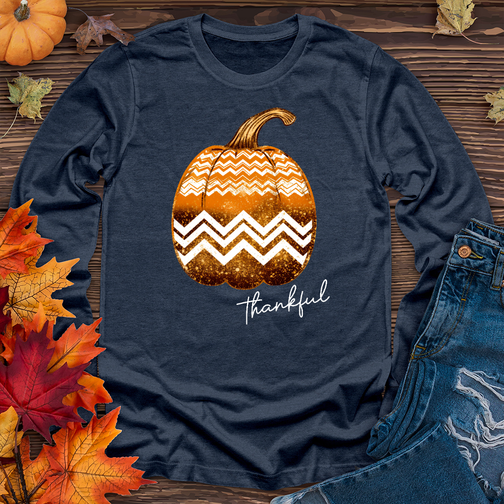 Thankful Gold Glitter Pumpkin Long Sleeve Tee