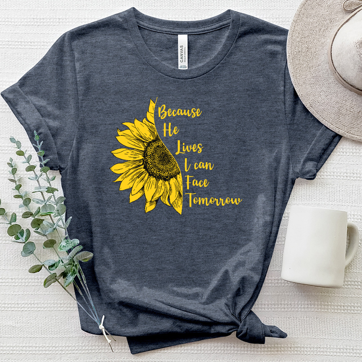 Because He Lives Sunflower Heathered Tee