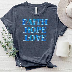 Faith Hope Love Clouds Heathered Tee