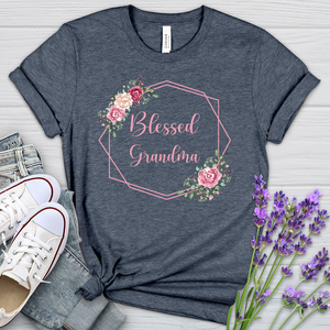 Blessed Grandma Pink Roses Heathered Tee