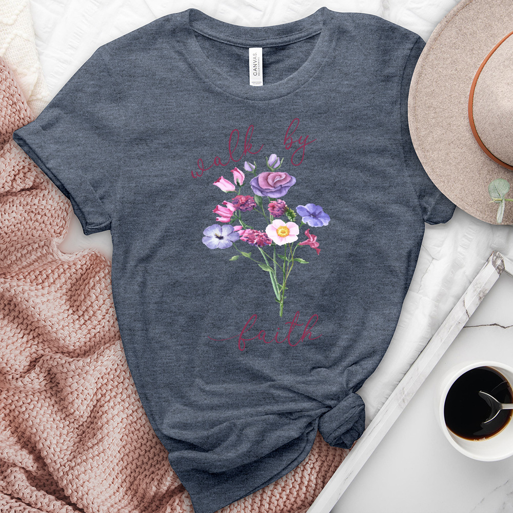 Walk by Faith Flower Heathered Tee