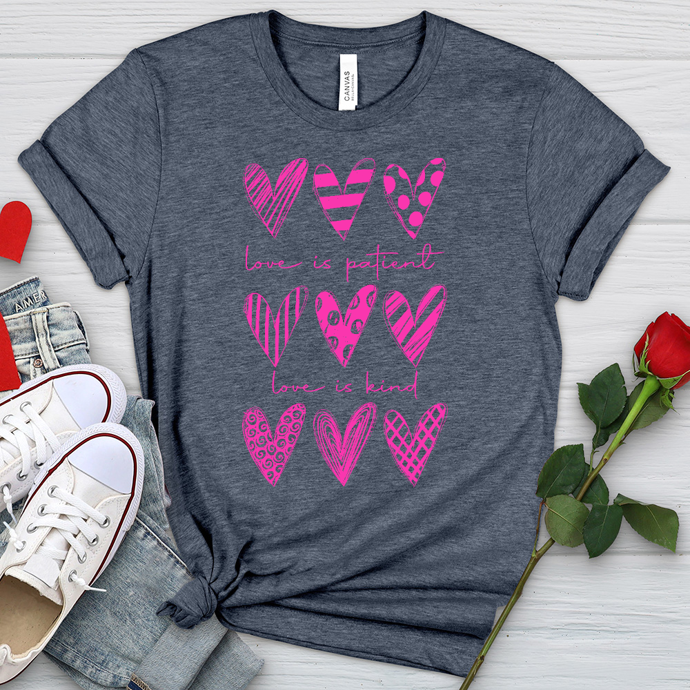 Love Is Kind Pink Hearts Heathered Tee