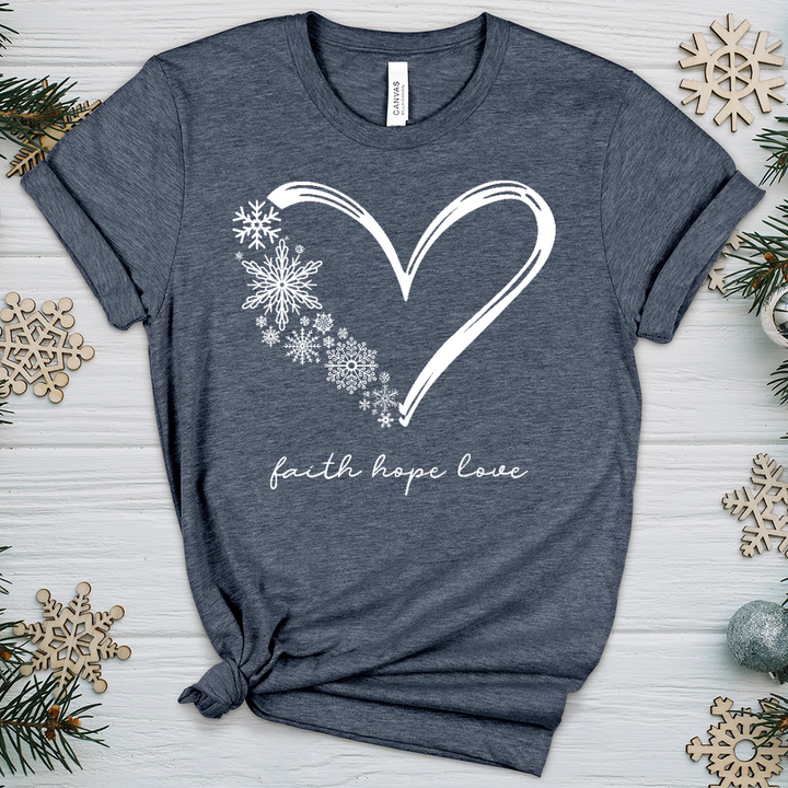 Snowflake Faith Hope Love Heart Heathered Tee