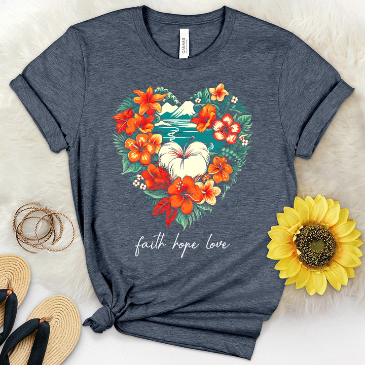 Faith Hope Love Hawaiin Heart Heathered Tee