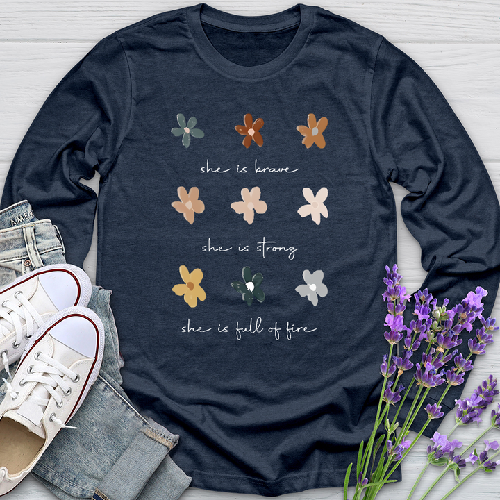 She Is Brave Flower Pattern  Long Sleeve Tee