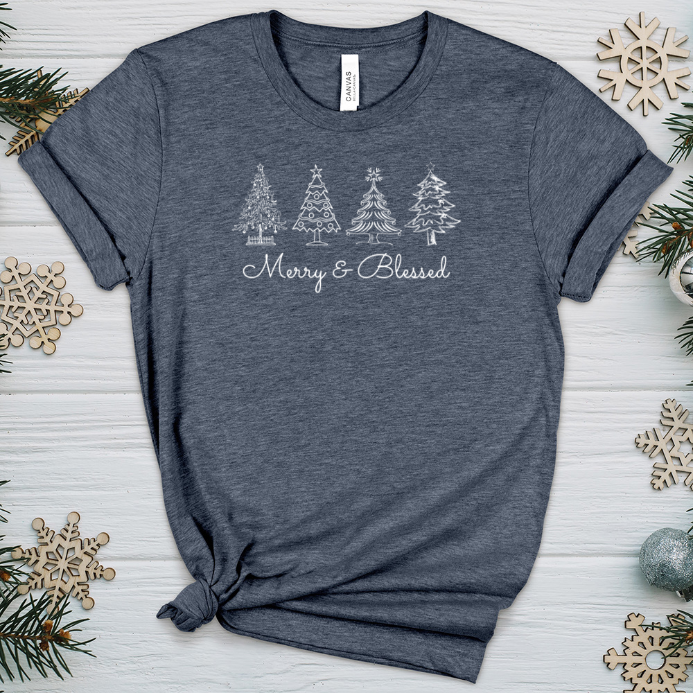 Merry & Blessed White Trees Heathered Tee