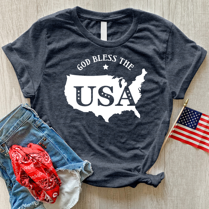 God Bless USA Outline Heathered Tee