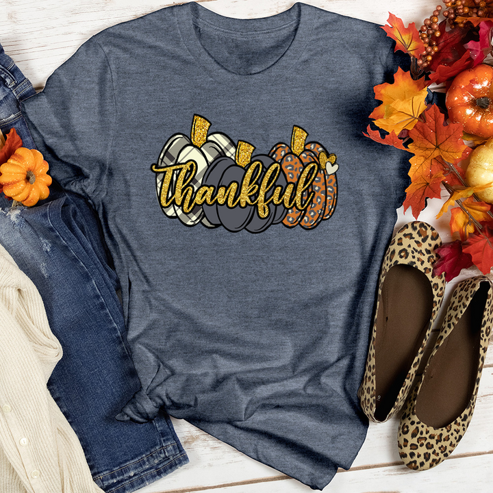 Thankful Gold Text Pumpkins Heathered Tee