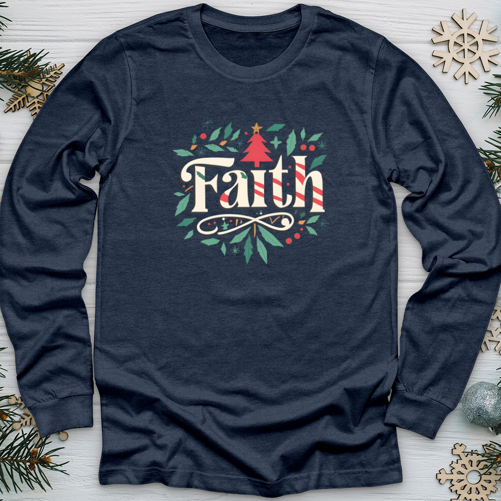 Faith Christmas Pattern Long Sleeve Tee