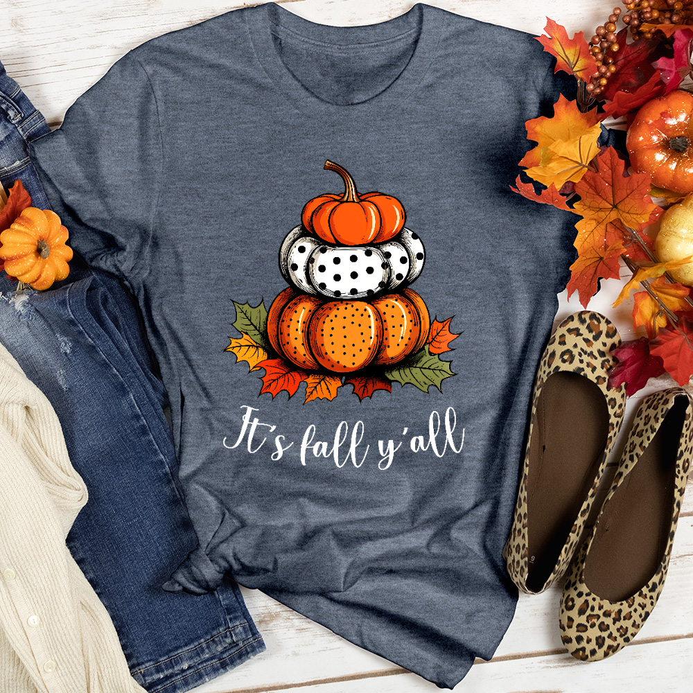 It's Fall Y'all Stacked Pumpkins Heathered Tee