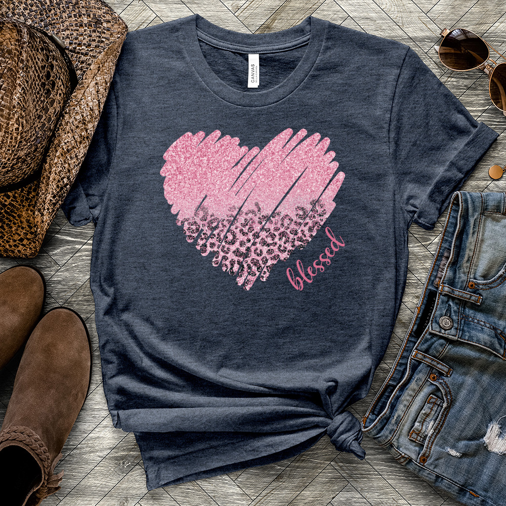 Sparkling Leopard Heart Heathered Tee