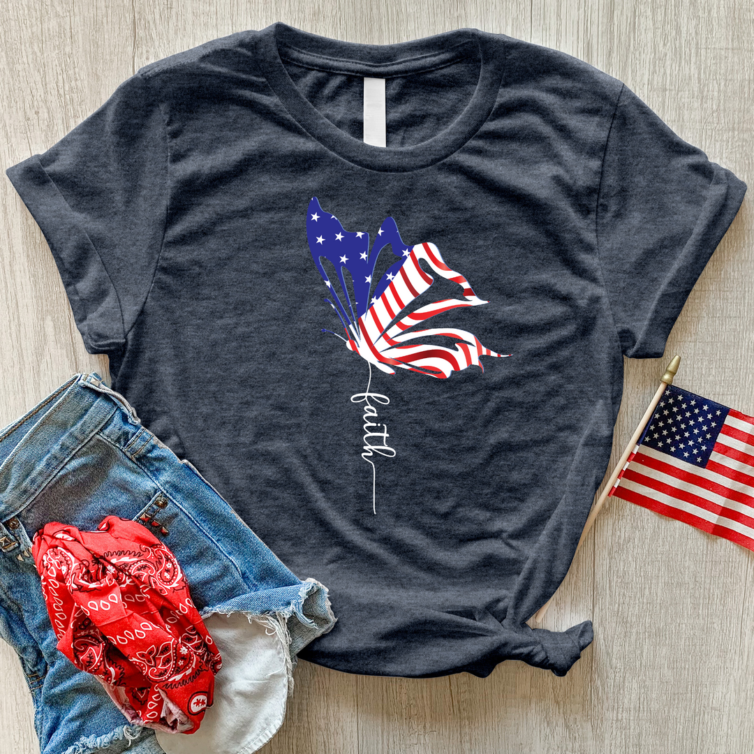 American Faith Butterfly Heathered Tee