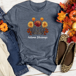 Retro Blooming Autumn Floral Trio Heathered Tee