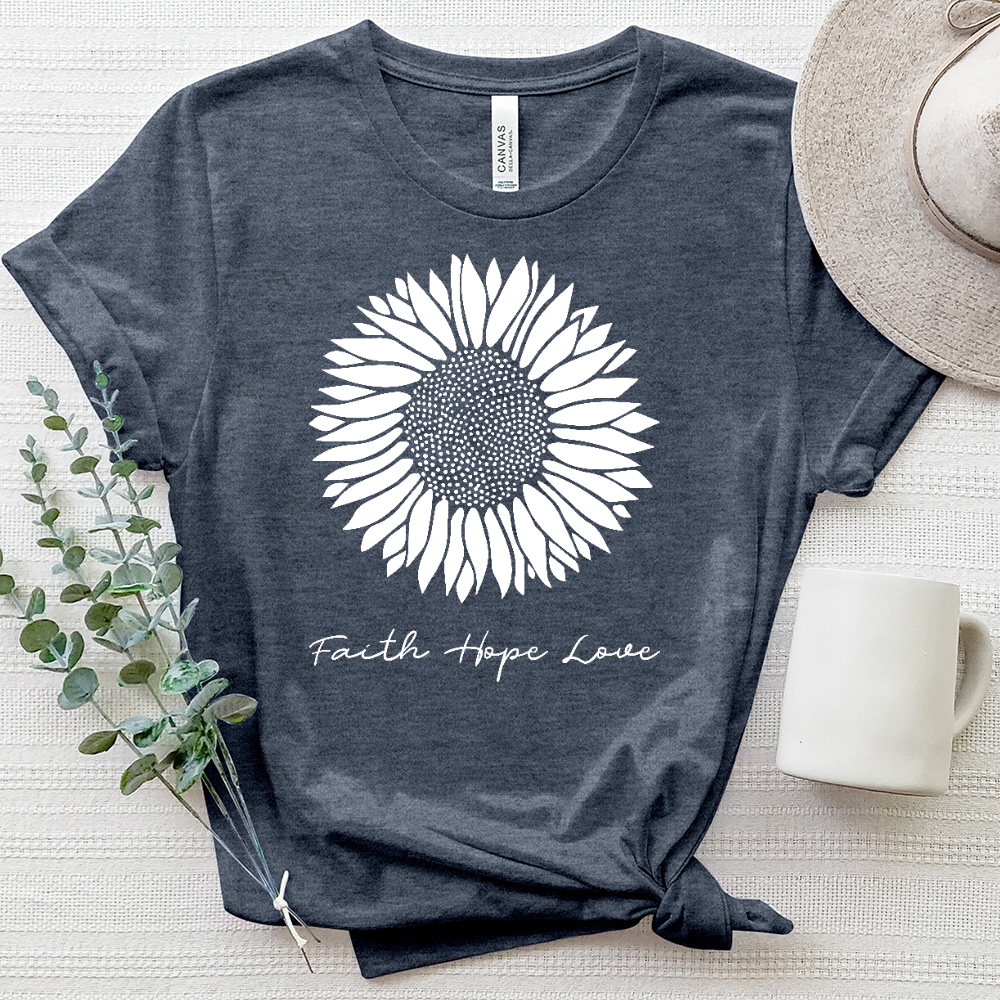 Faith Hope Love Rustic Sunflower Heathered Tee