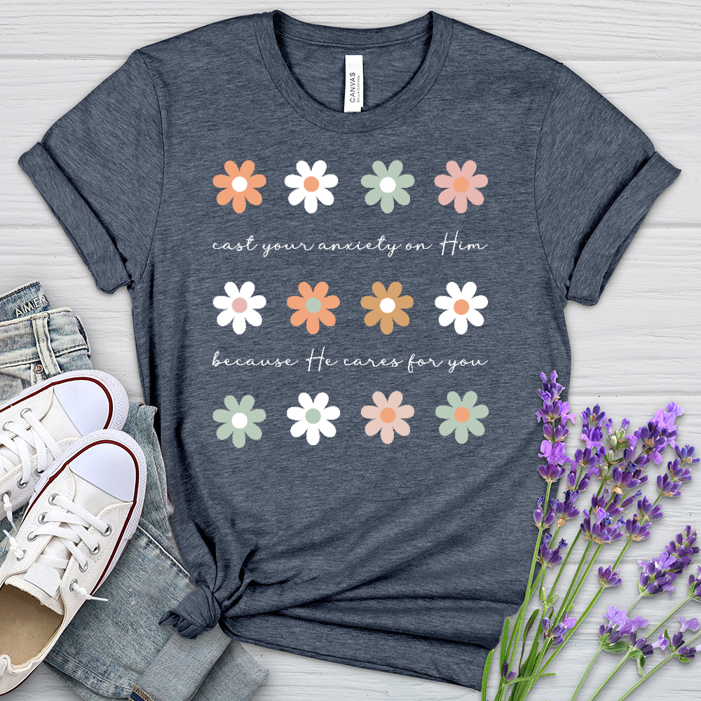 Cast Your Anxiety Boho Flowers Heathered Tee