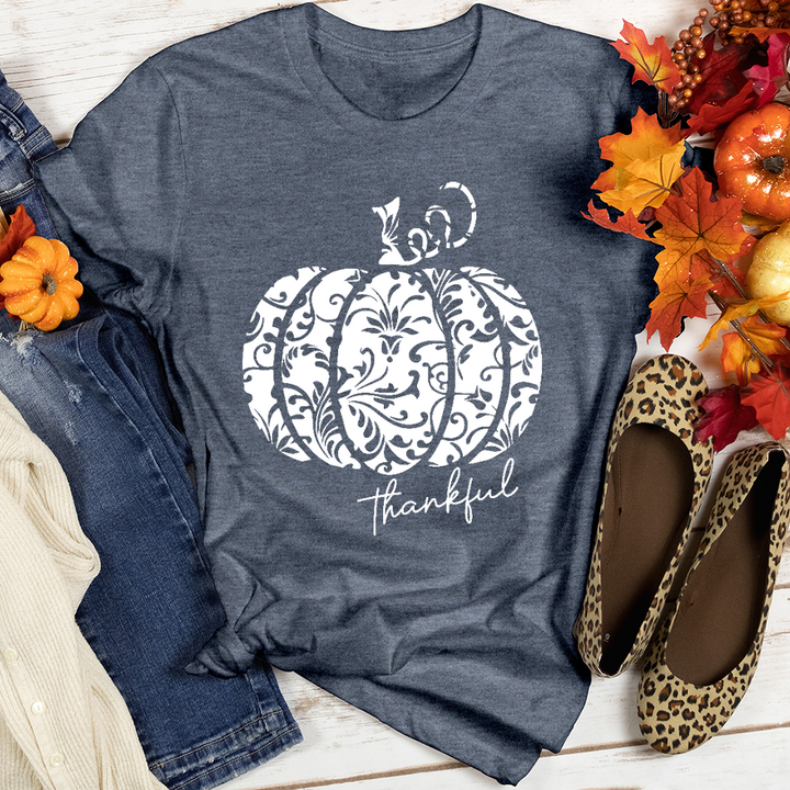 Thankful Floral Pumpkin Heathered Tee