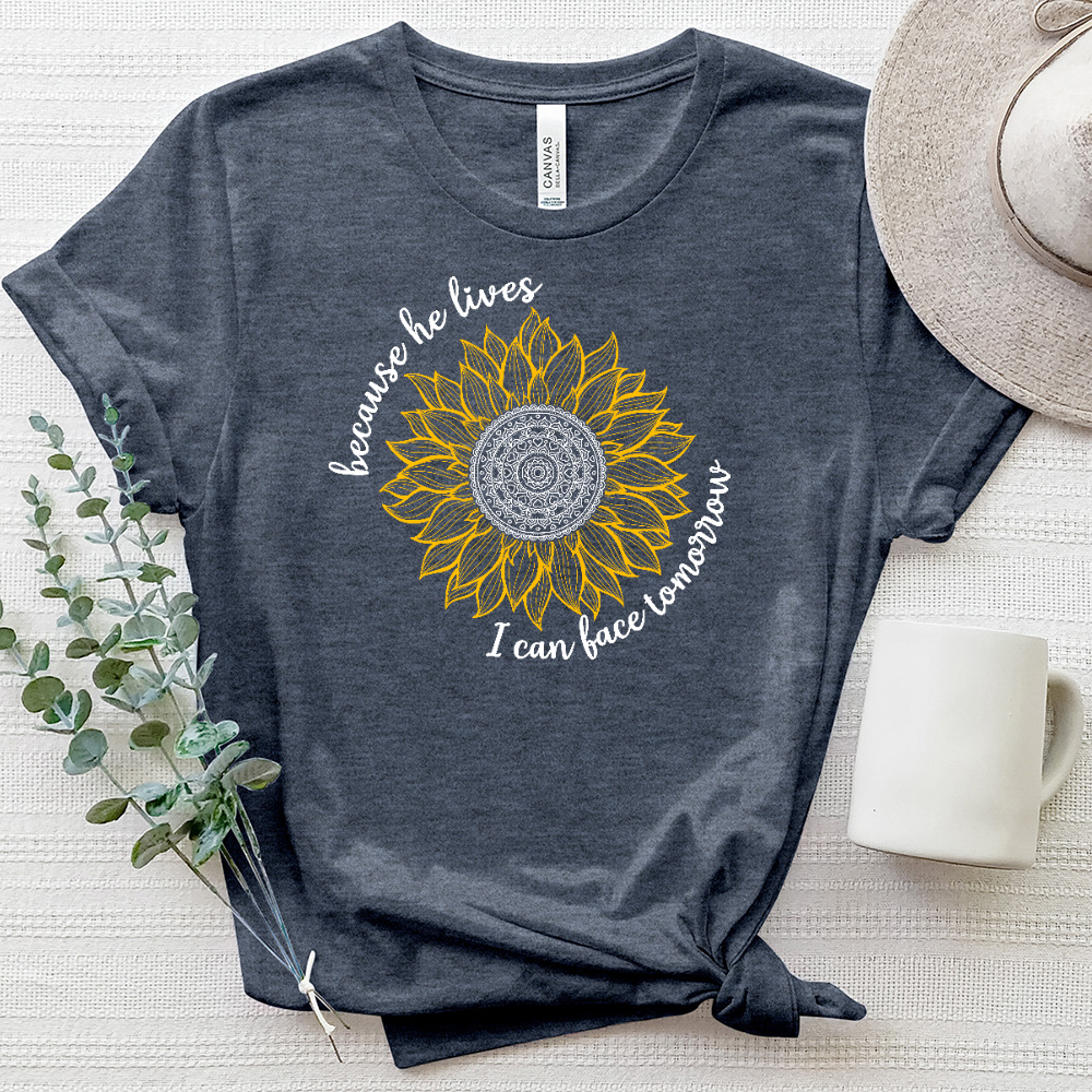 Because He Lives Mandala Flower Heathered Tee