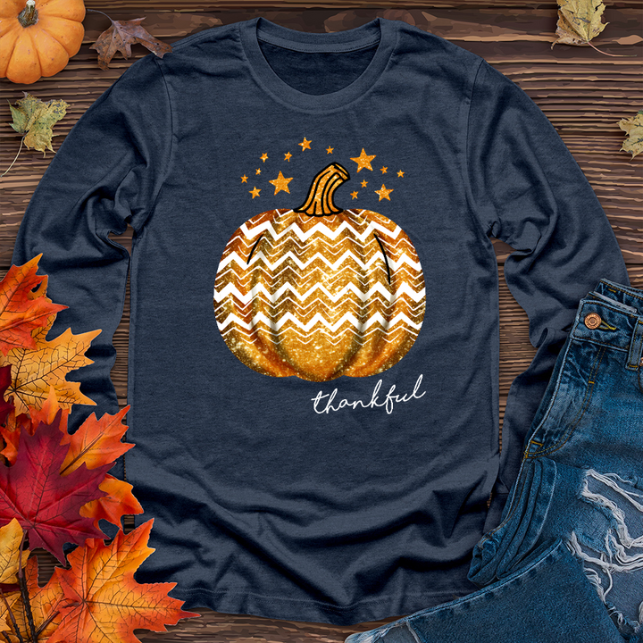 Thankful Retro Pumpkin Sparkle Long Sleeve Tee