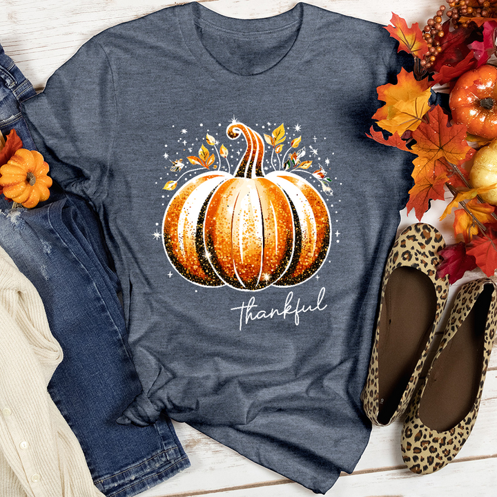 Thankful Glitter Pumpkin Heathered Tee