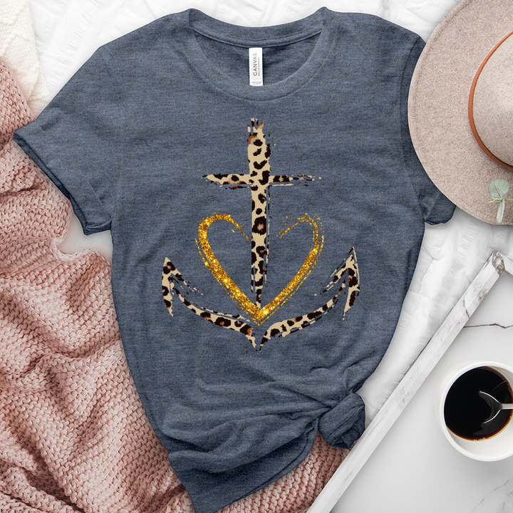 Leopard anchor heart heathered tee