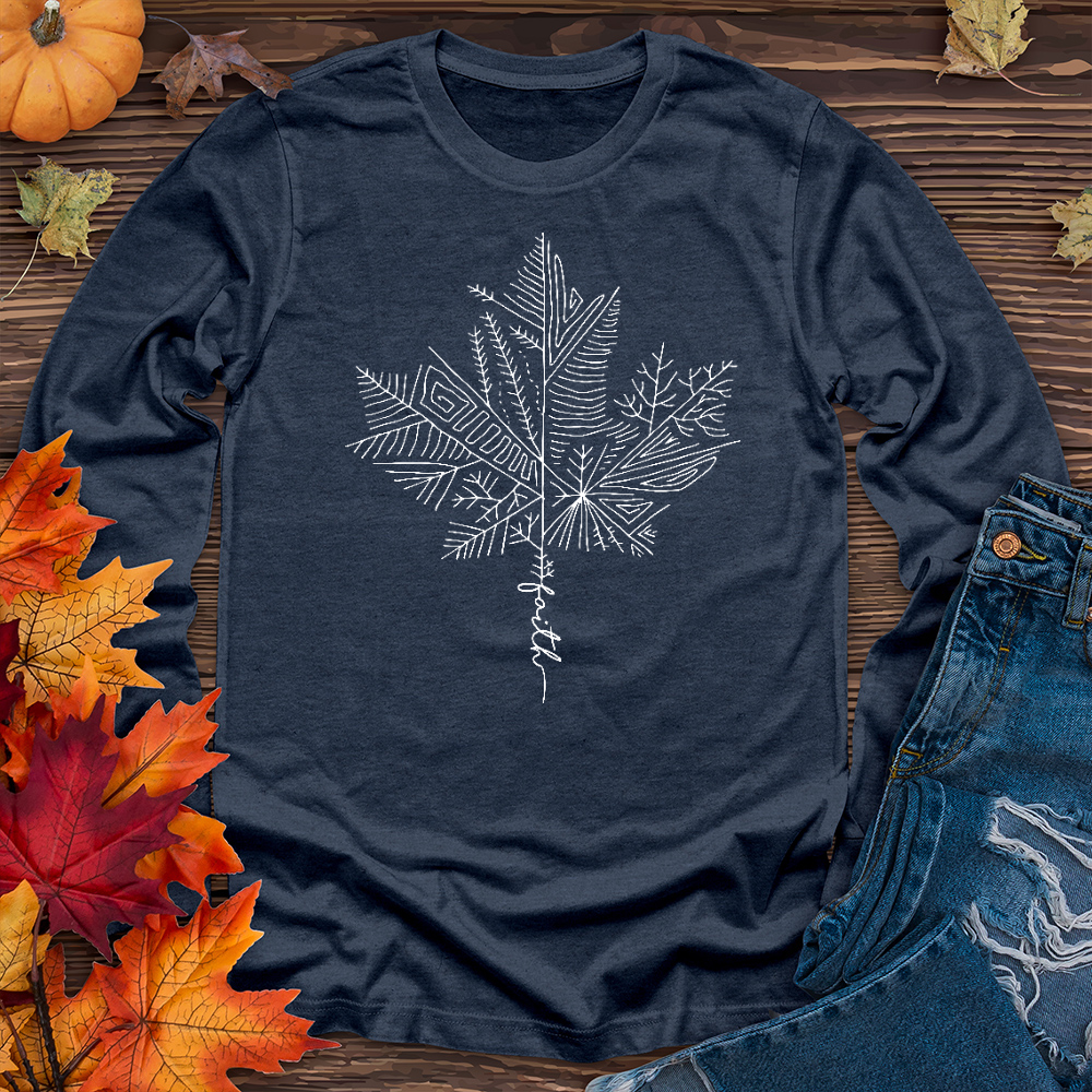 Thankful Maple Leaf Drawing Long Sleeve Tee