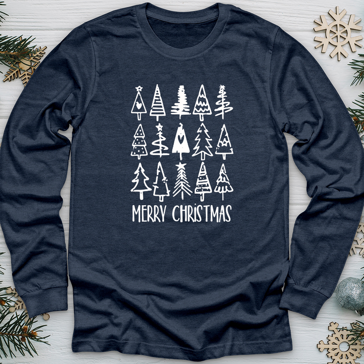 Merry Christmas Tree Pattern Long Sleeve Tee