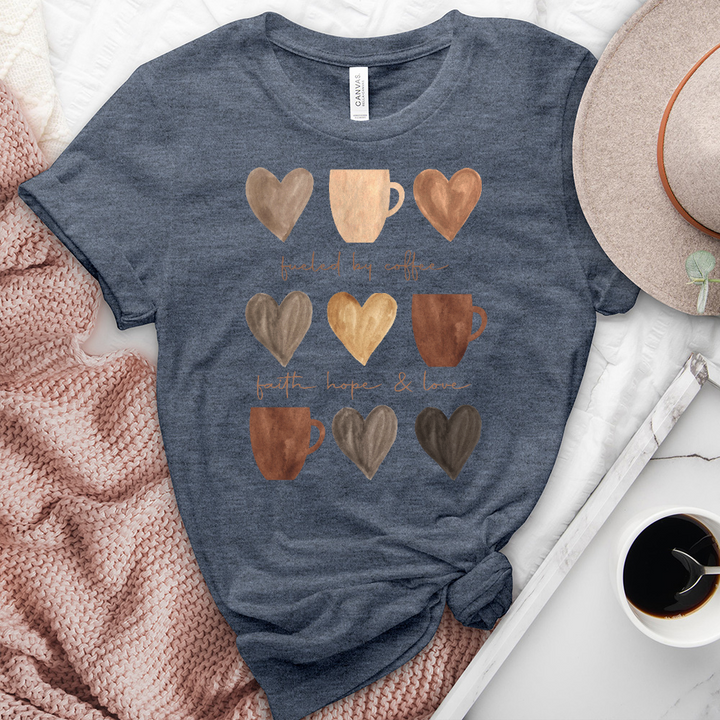 Coffee Faith Hope Love Heathered Tee