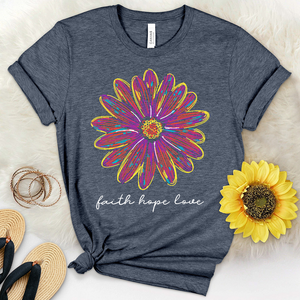 Faith Hope Love Retro Flower Heathered Tee