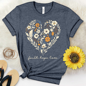 Faith Hope Love Golden Flower Pattern Heathered Tee