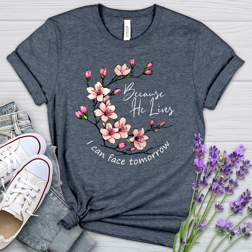 Because He Lives Pink Flowers Heathered Tee