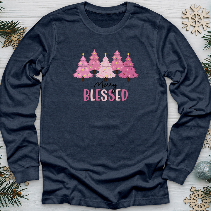 Merry Blessed Pink Tree Farm Long Sleeve Tee