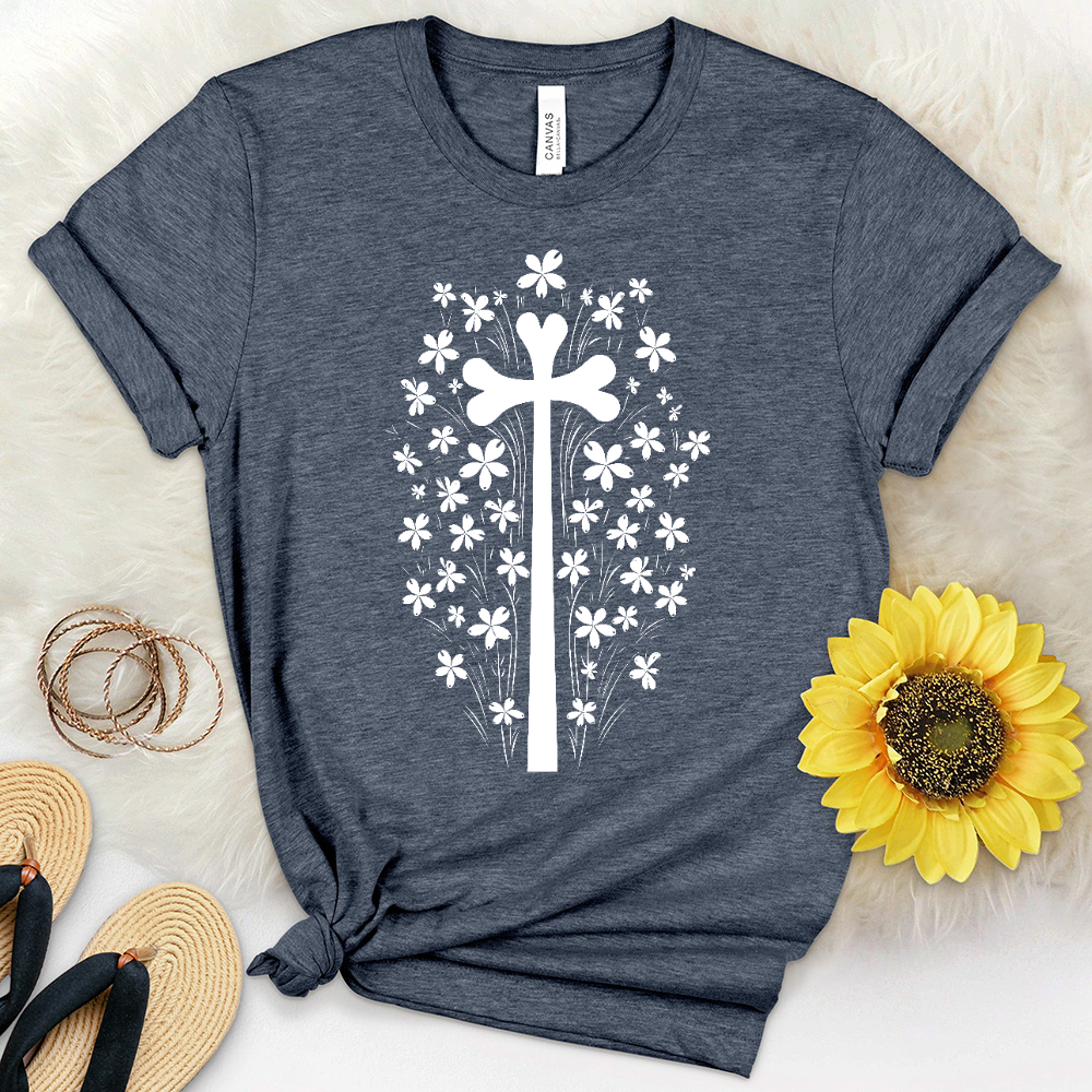 Cross Flower Scene Heathered Tee