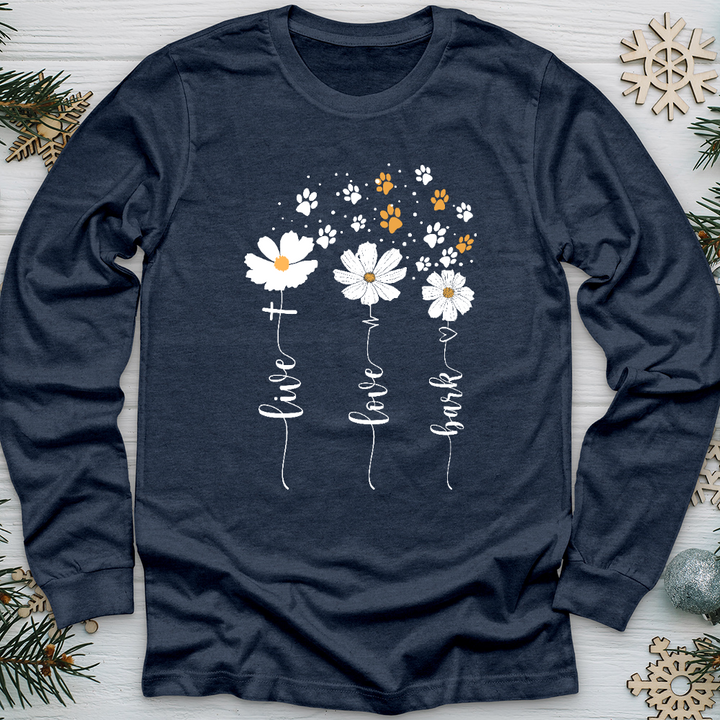 Live Love Bark Floating Paw Prints Long Sleeve Tee