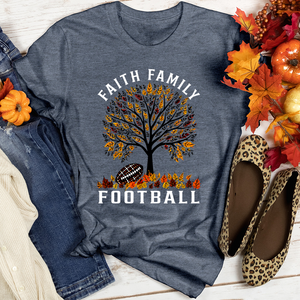 Faith Family Football Gridiron Leaves Heathered Tee