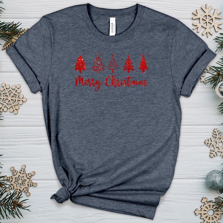 Red Merry Christmas Scene Heathered Tee