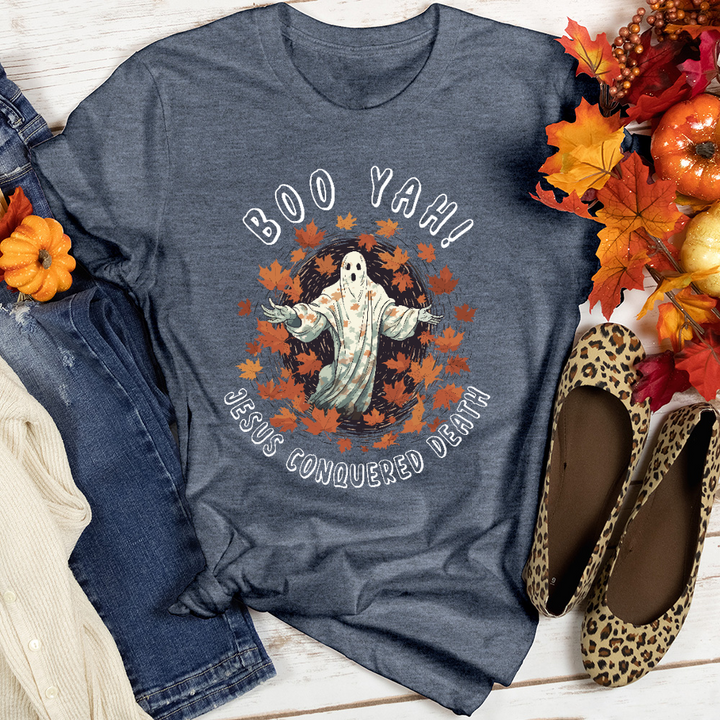 Boo Yah Jesus Conquered Heathered Tee