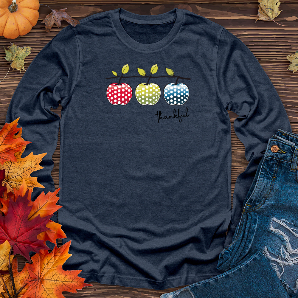 Retro Harvest Polka Dot Trio Apples Long Sleeve Tee