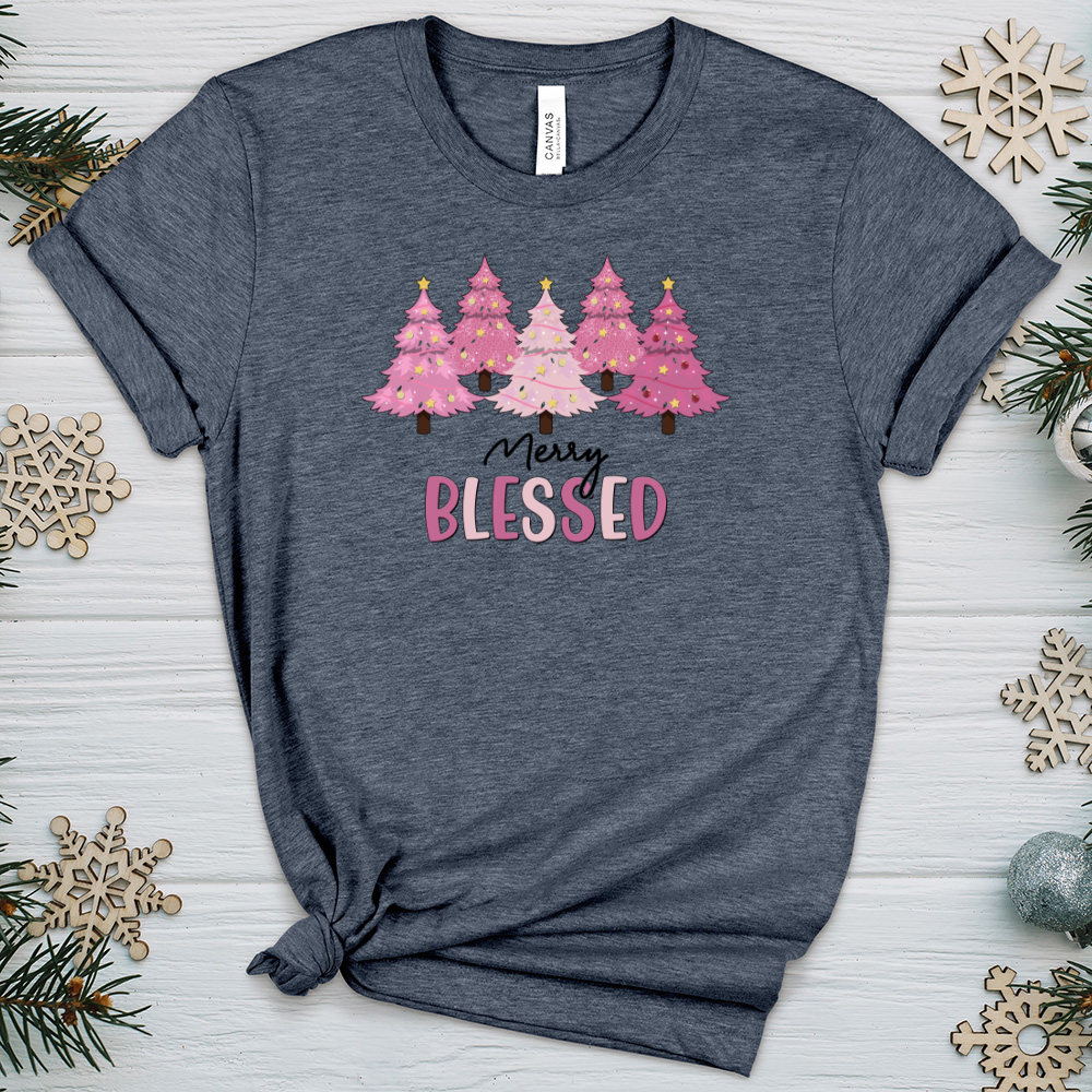 Merry Blessed Pink Tree Farm Heathered Tee