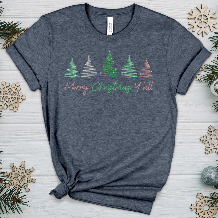 Merry Christmas Little Trees Heathered Tee