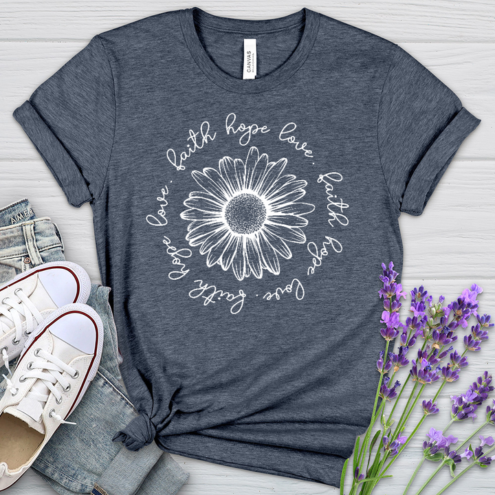 Faith Hope Love White Flower Heathered Tee