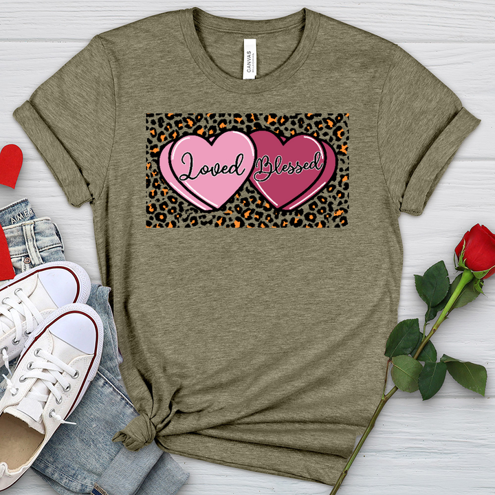 Loved Blessed Pink Hearts Heathered Tee