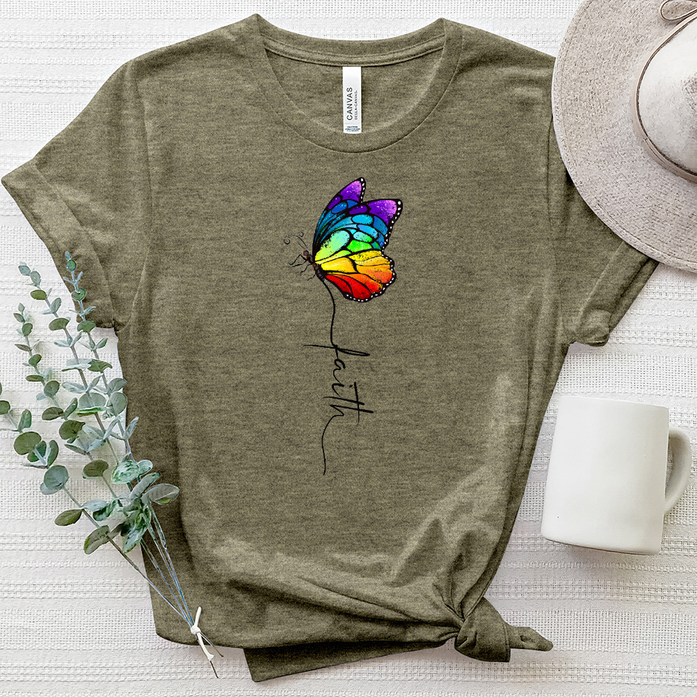 Rainbow Faith Butterfly Heathered Tee