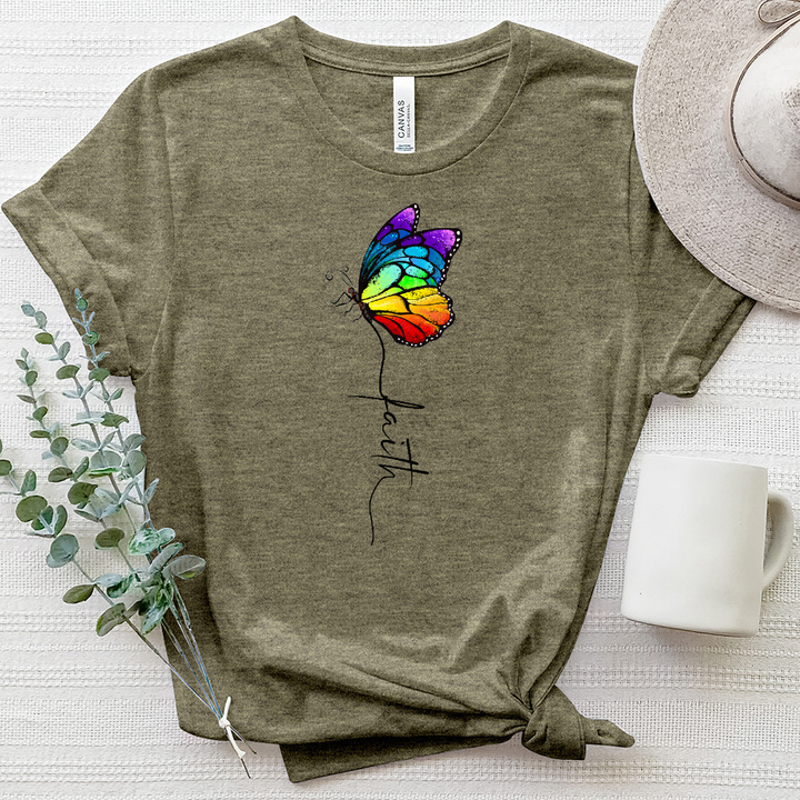 Rainbow Faith Butterfly Heathered Tee