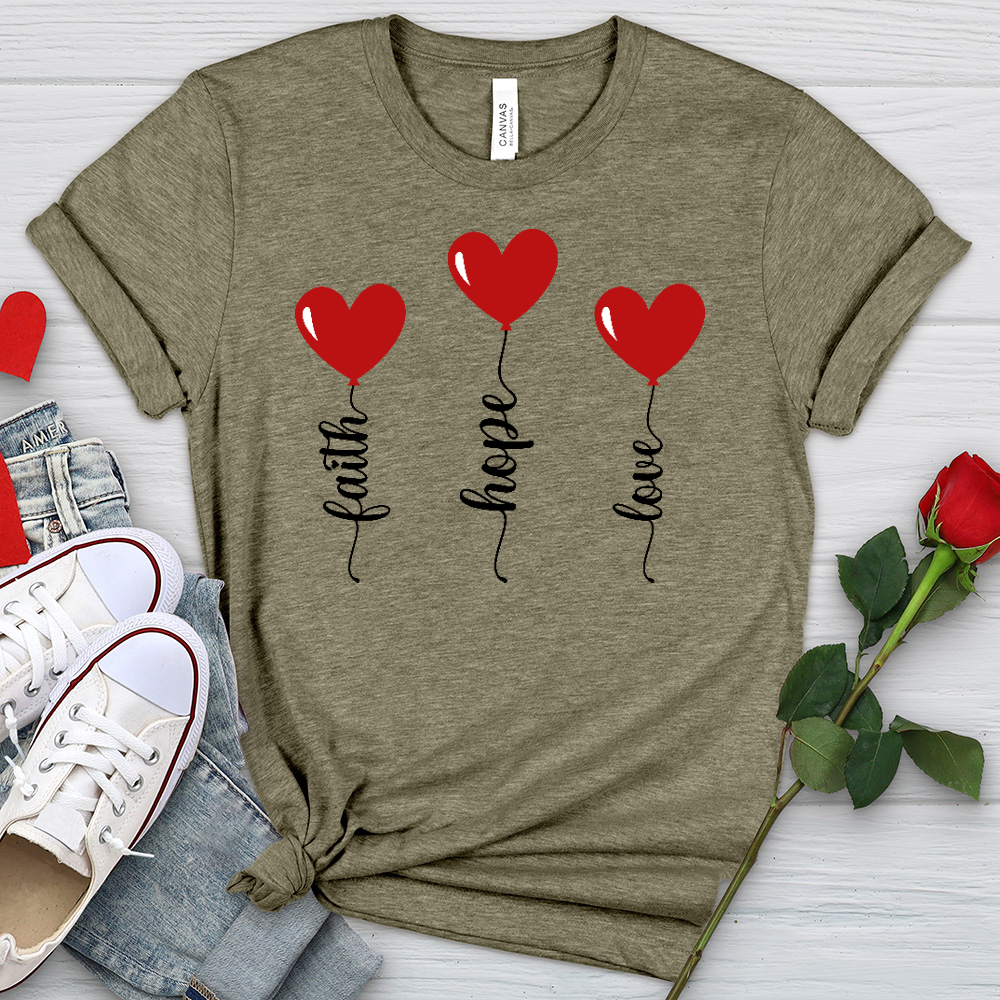 Faith Hope Love Heart Balloons Heathered Tee