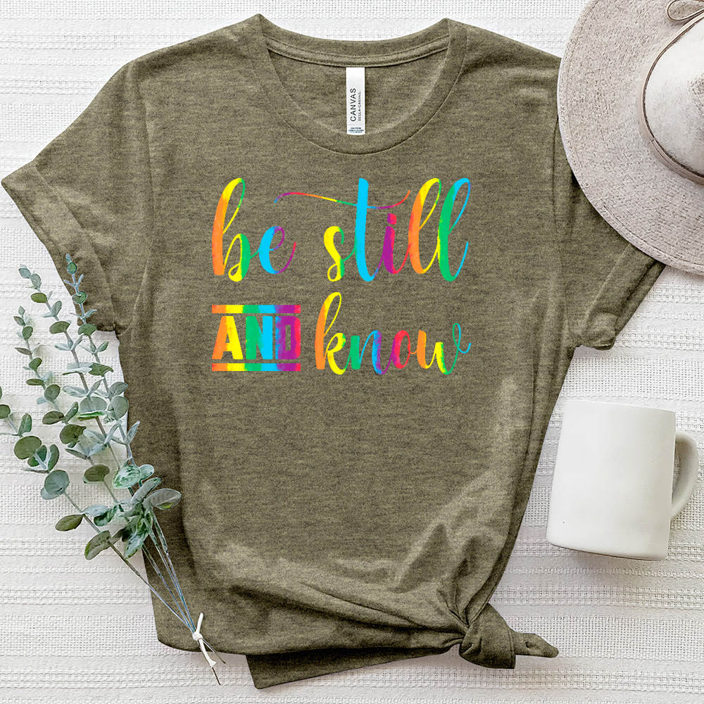 Be Still and Know Flamingo Letters Heathered Tee